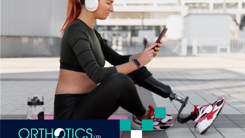 A woman with prosthetics is choosing a playlist for her run