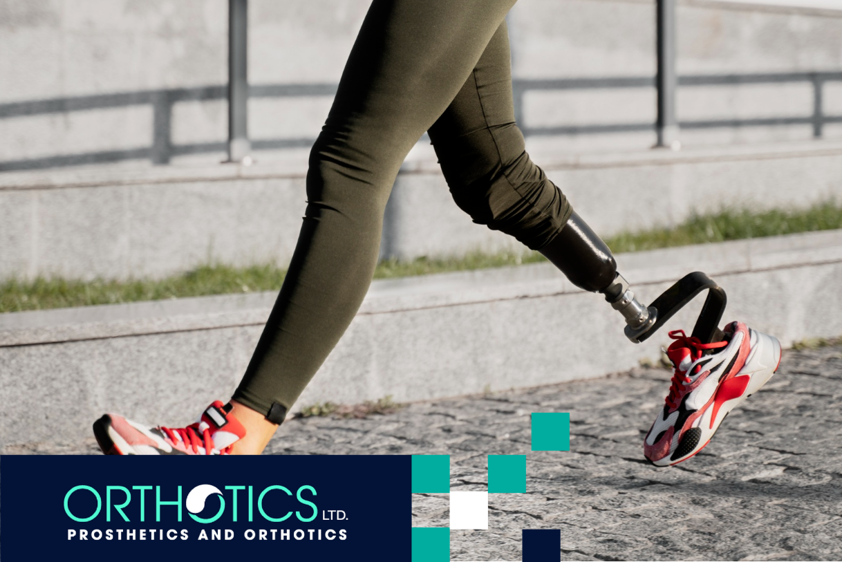 An amputee walking with leg prosthetic