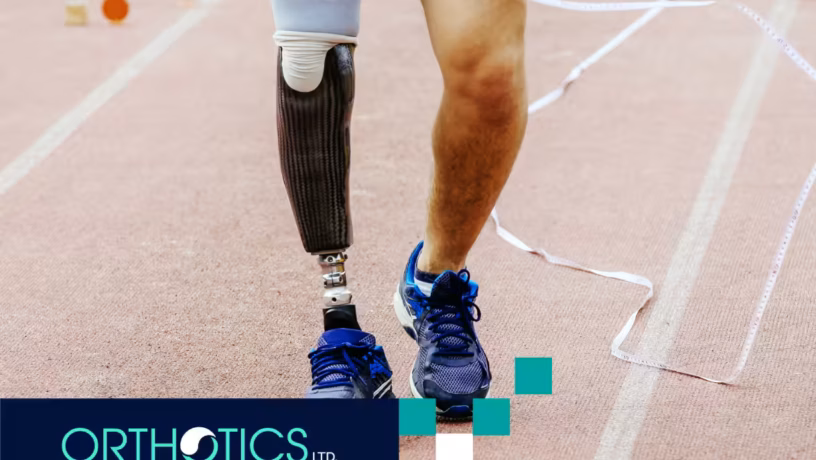 An amputee with prosthetic legs running in a field