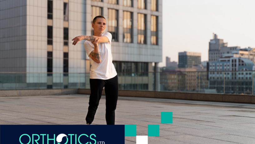 An amputee with a prosthetic leg stretching out