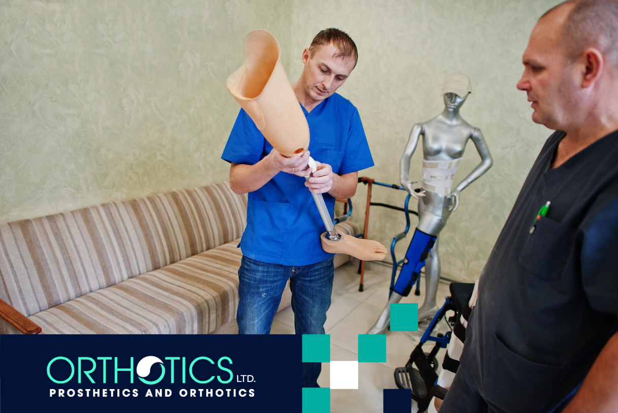 A prosthetist talking to an amputee about customizing prosthetics