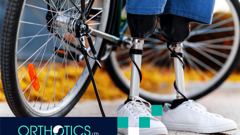 A cyclist wearing prosthetics