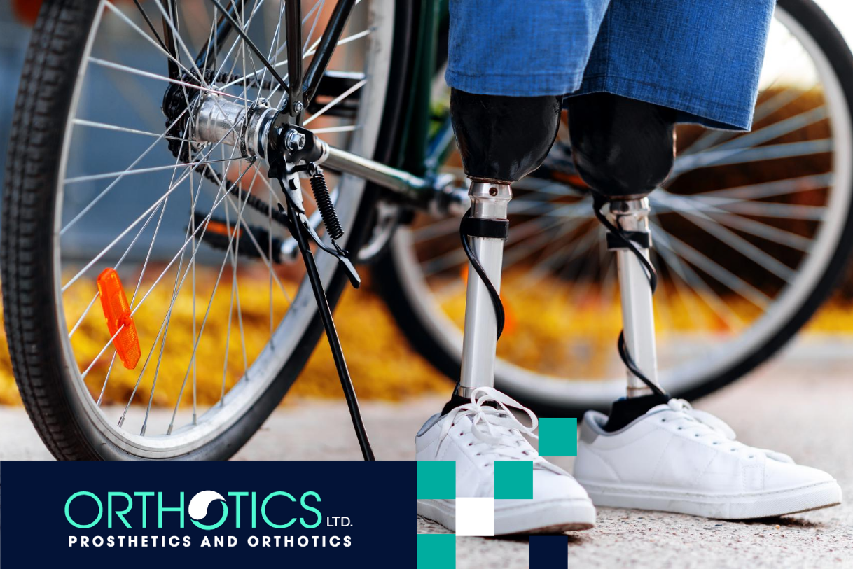 A cyclist wearing prosthetics
