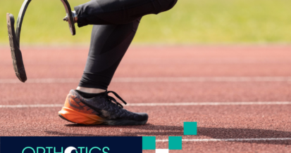 An athlete wearing prosthesis running in a track