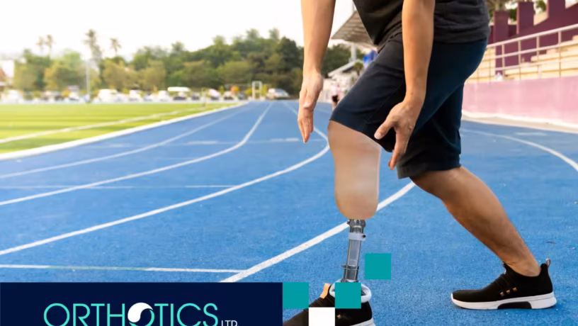 An athlete breaking in his new prosthetics