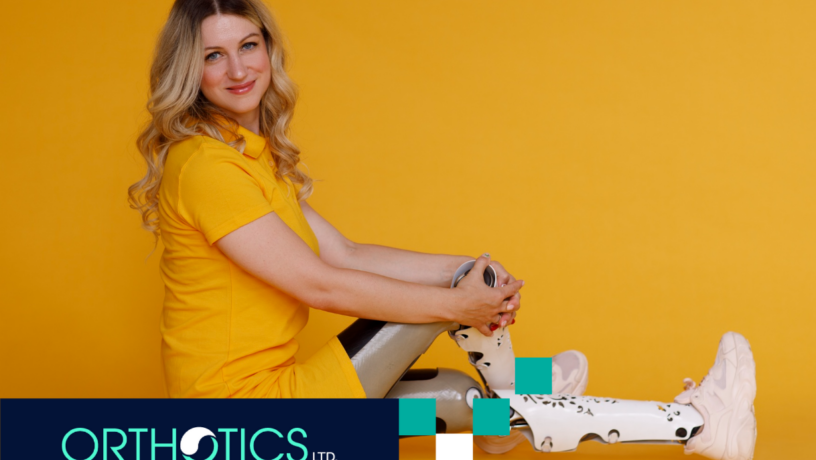 An amputee wearing prosthetic with cosmetic cover