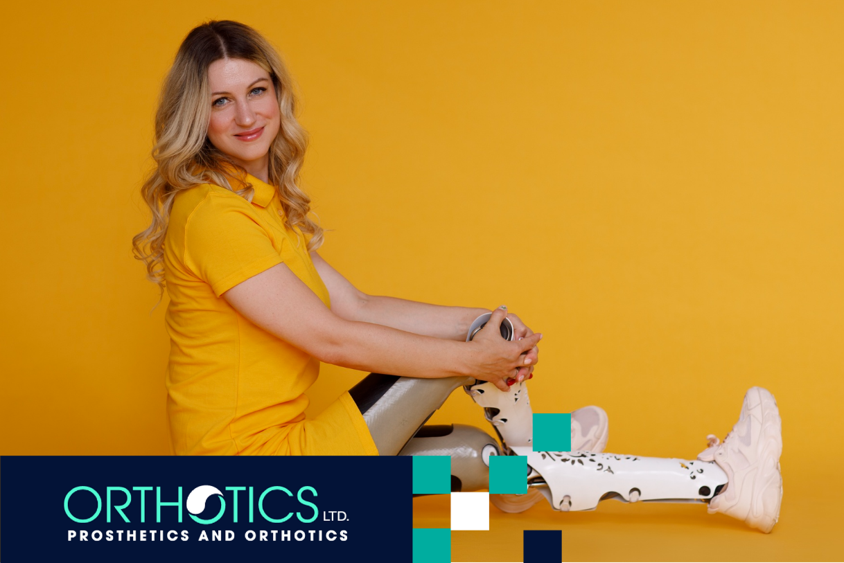 An amputee wearing prosthetic with cosmetic cover