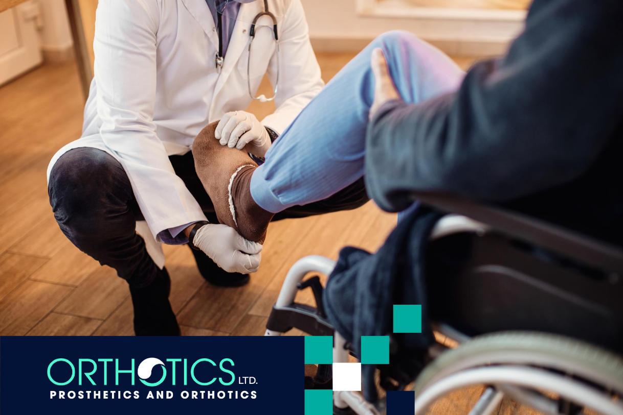 A prosthetist assisting a client during home prosthetic visit