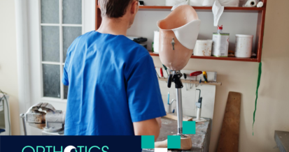 A prosthetist working on a prosthesis