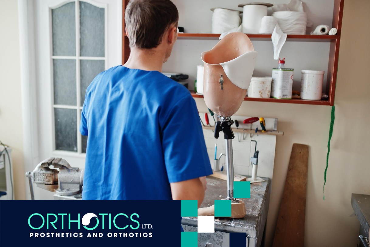 A prosthetist working on a prosthesis