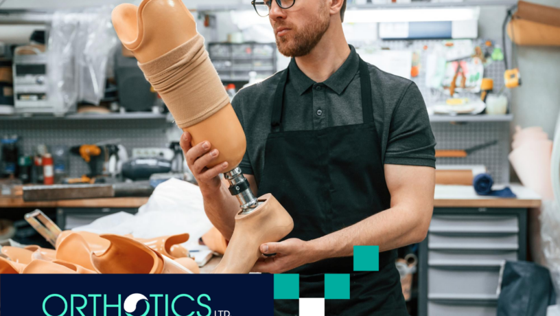 A prosthetist working on a prosthesis