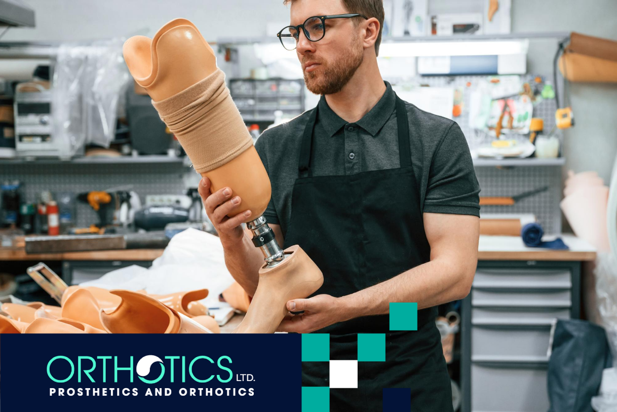 A prosthetist working on a prosthesis