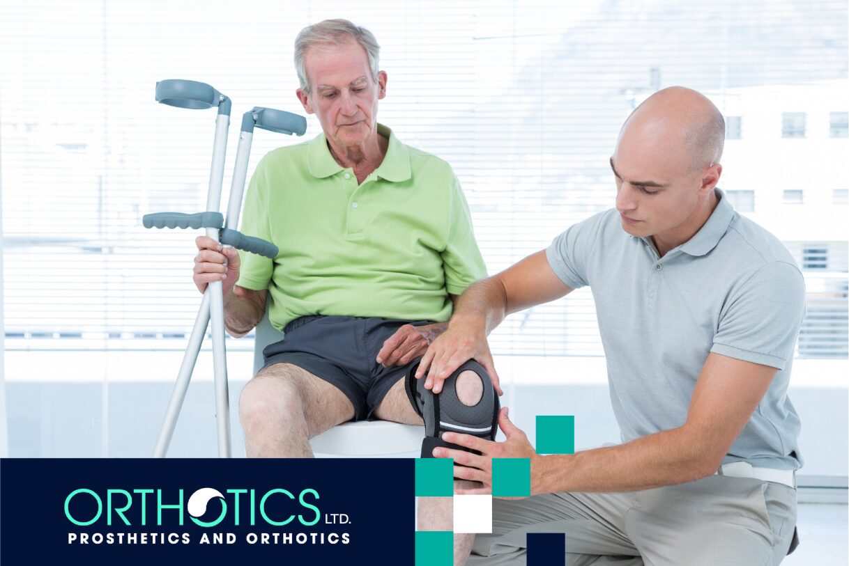 A senior talking to an orthotist