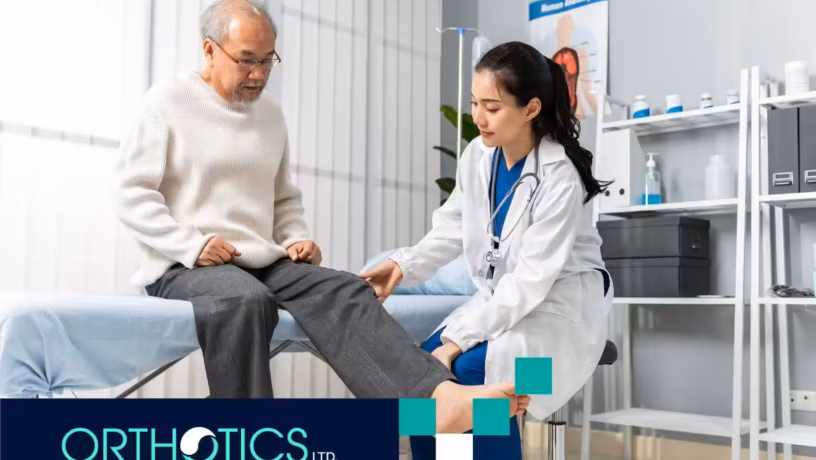 A senior being checked by an orthotist