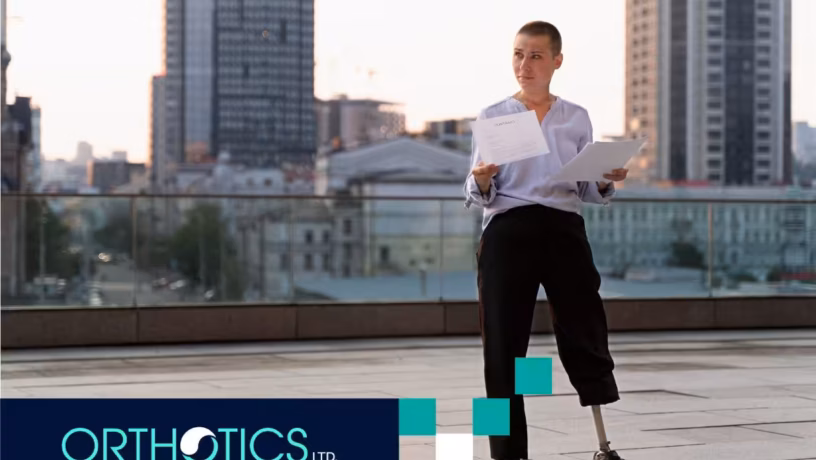An employee wearing prosthesis reading some paperworks