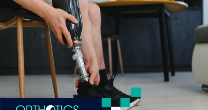 An amputee fitting his prosthetic limb