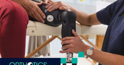 A prosthetist checking an amputees prosthesis during an annual prosthetic checkup