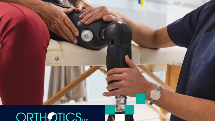 A prosthetist checking an amputees prosthesis during an annual prosthetic checkup